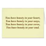 Beauty in your heart. Poem. Brown Cream Custom Card