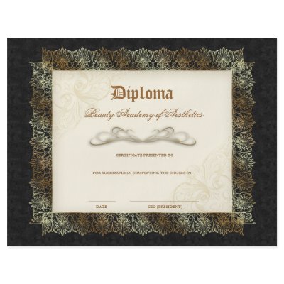 Beauty School Diploma Black Cream Gold Lace Frame Flyers by spacards