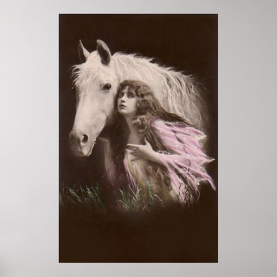 *Beauty with a White Horse* Vintage Print by ArtisticFootprints