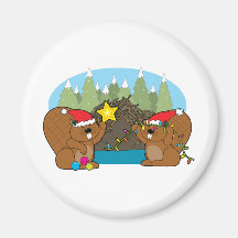 Beaver Christmas Fridge Magnet