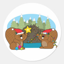 Beaver Christmas Round Sticker