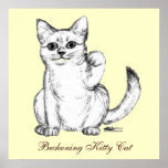 Beckoning Kitty Cat Maneki Neko Poster