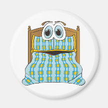 Bed Cartoon Blue and Gold Magnet