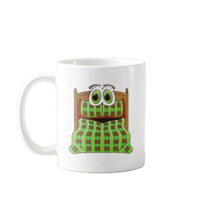 Bed Cartoon Green and Red Coffee Mug by graphxpro