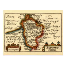 Bedfordshire County Map, England Post Cards
