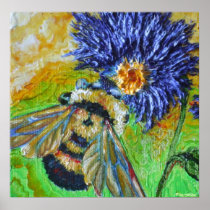 Bee & Blue Aster Canvas Print