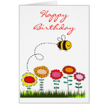 Bee Buzzing a Flower Garden Birthday Greeting Cards