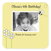 BEE HAPPY Bumble Bee Photo SQUARE Favour Sticker