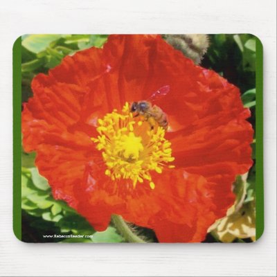 Bee Happy  with Poppy Mousepad by Rebecca_Reeder