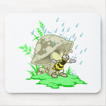 Bee Hiding From Rain under Mushroom Mouse Pad
