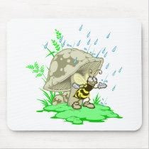 Bee Hiding From Rain under Mushroom Mouse Pad