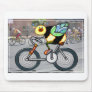 Bee on a Bike in a Race Mouse Pads
