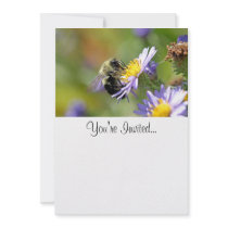 Bee on Aster Flower Photo Personalized Invite