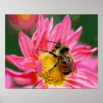 Bee On Flower Digital Art Poster Print