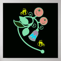 Bee On Flowers Print