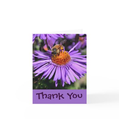 Bee On Purple Aster Floral Thank You Card by SmilinEyesTreasures