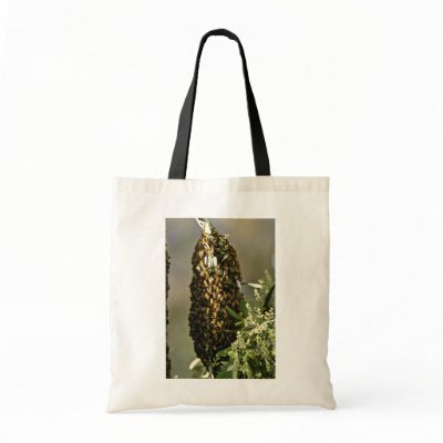 Bee swarm in tree Pink flowers Tote Bag by blueyellowtube