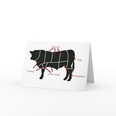 Beef Butcher Chart - Tasty Delicious Yummy Beef! Greeting Cards by RedneckHillbillies
