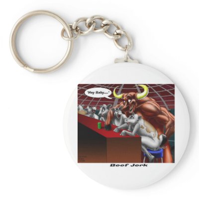 Beef Jerky Origins Funny Cow & Bull Cartoon Gifts Key Chains by beardiethor123