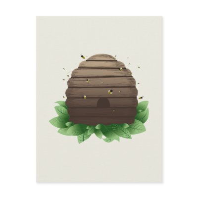 Beehive and bee swarm post card by i_dentity