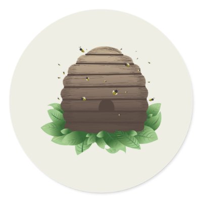 Beehive and bee swarm round stickers by i_dentity