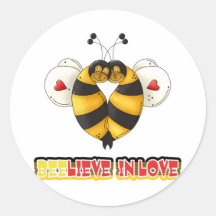 BEElieve in Love Bumble Bees Round Stickers