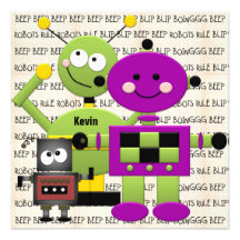 Beep Beep Robots Customized Birthday Invitation