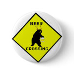 BEER CROSSING...BEAR-DEER AND BEER SIGN PINBACK BUTTON
