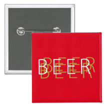 BEER Double Vision - Red, Gold and White Button