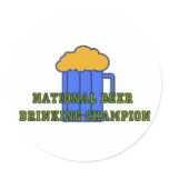 Beer Drinking Champion Round Stickers