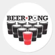 Beer Pong Basic - Red Round Stickers