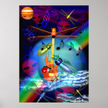 Beetles play dragon fly winged guitar by valxart posters