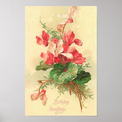 Begonia Birthday Greetings Poster by vintagetreasurechest