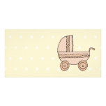 Beige Baby Pram. On spotty background. Custom photo cards