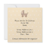 Beige Baby Pram. On spotty background. Personalized Announcement