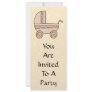 Beige Baby Pram. On spotty background. Personalized Announcements