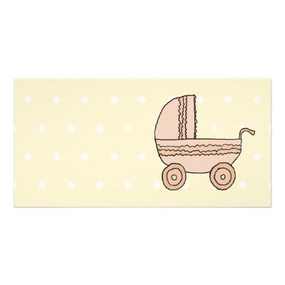 Beige Baby Pram. On spotty background. Photo Card by Graphics_By_Metarla