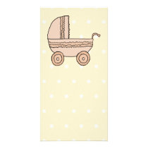 Beige Baby Pram. On spotty background. Photo Cards