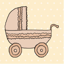 Beige Baby Pram. On spotty background. Acrylic Cut Out