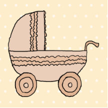 Beige Baby Pram. On spotty background. Photo Sculpture