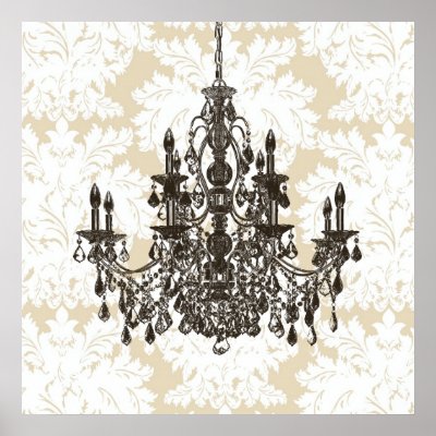 Beige Damask Chandelier Wall Art Print by CorporateCentral