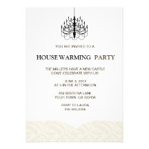 Beige Fern and Chandelier Housewarming Invitations