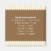 Beige gingham liquid measure chart kitchen helper refrigerator magnet