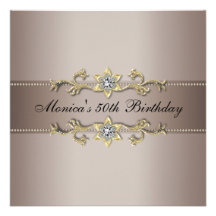 Beige Gold Woman 50th Birthday Party Custom Invitation