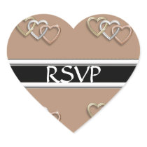 Beige Hearts Of Gold Trio RSVP Wedding Stickers