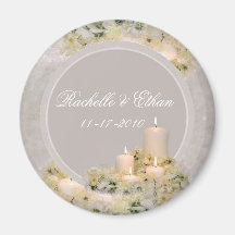 Beige & Ivory Candle Flower Bride & Groom Wedding Fridge Magnets