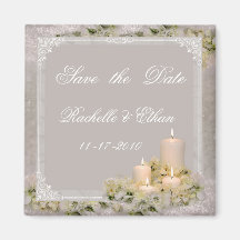 Beige & Ivory Candle Flower Save the Date Wedding Magnet