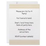 Beige Tan Colour Stripe Pattern. Personalised Invitation