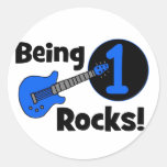 Being 1 Rocks! with Blue Guitar Round Sticker