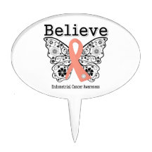 Believe - Endometrial Cancer Butterfly Oval Cake Pick